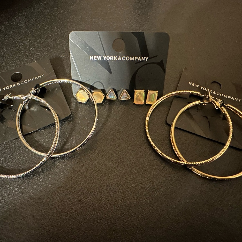 New York & Company Silver and Gold Hoop Earrings Set